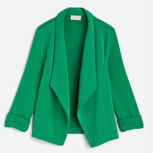 Skies Are Blue Kelly Green Open-Front Draped Blazer
